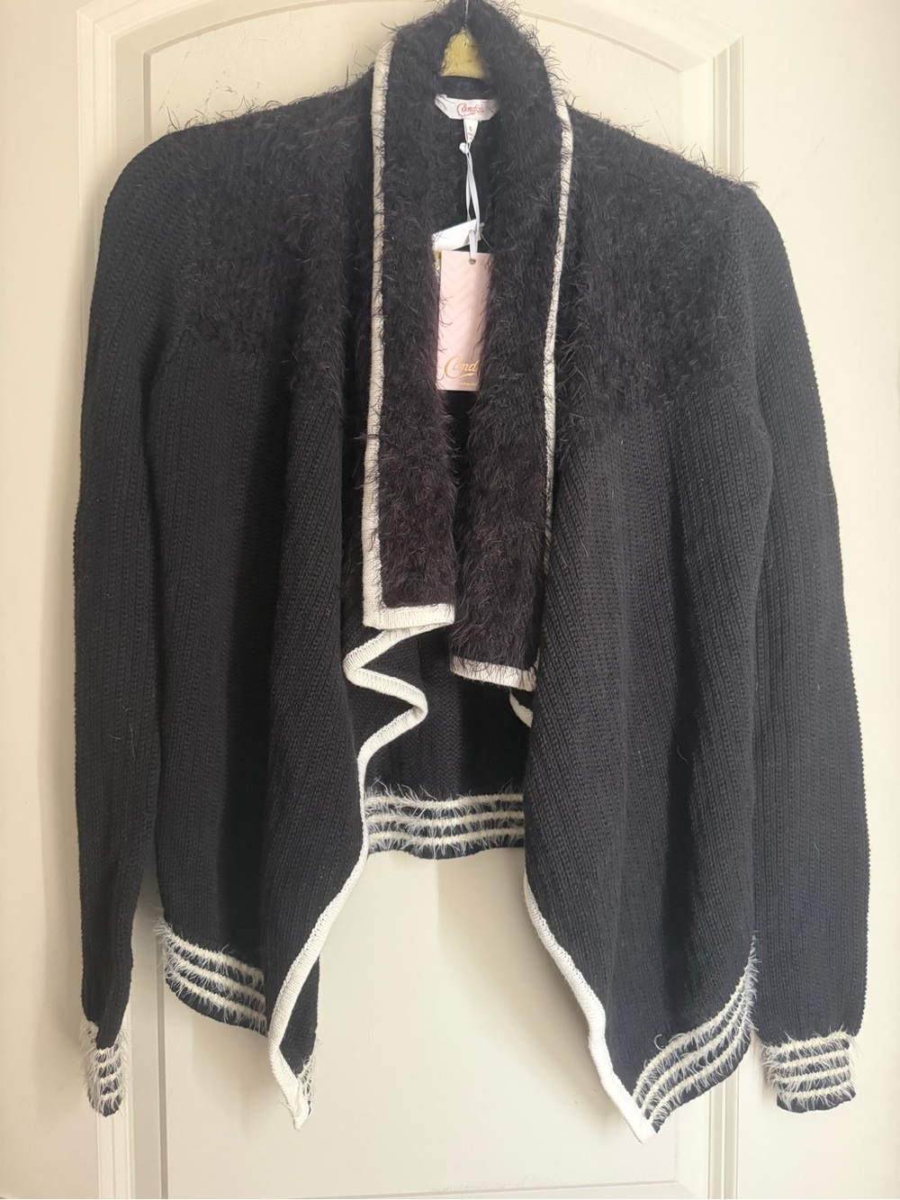NWT Candie's Cardigan Women S Black Open Front Collared Long Sleeve Knit
